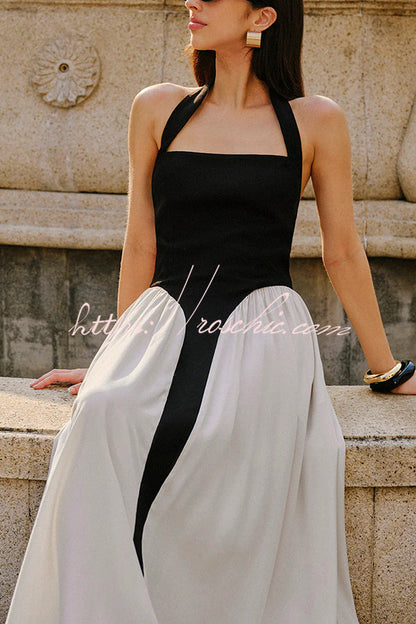 Contrast Color Stitching Sleeveless Backless Slim Maxi Dress