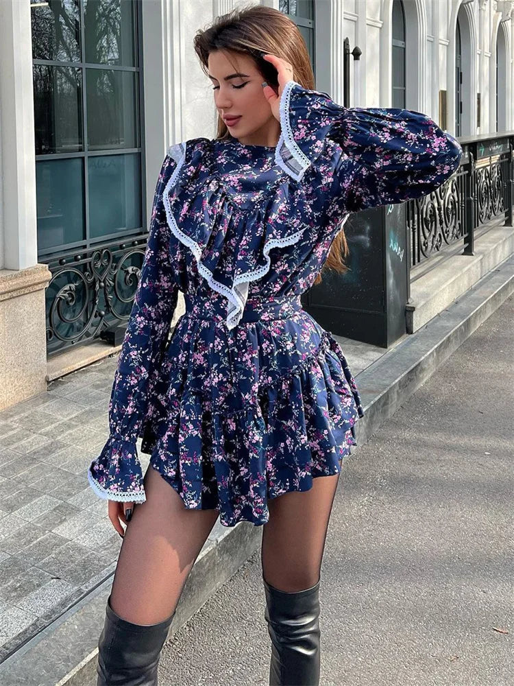 Ruffled Patchwork ’s Mini Dress – Long Sleeve Party Dress