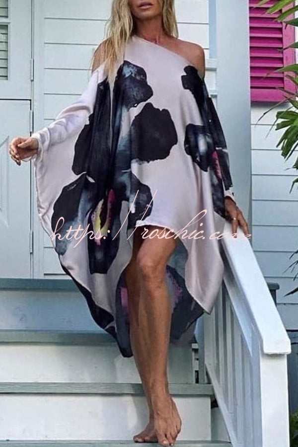 Unique Printed One Shoulder Cover Up Maxi Dress