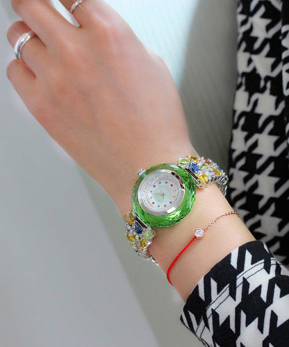 Rainbow Copper Zircon Crystal Tempered Glass Quartz Movement Watch