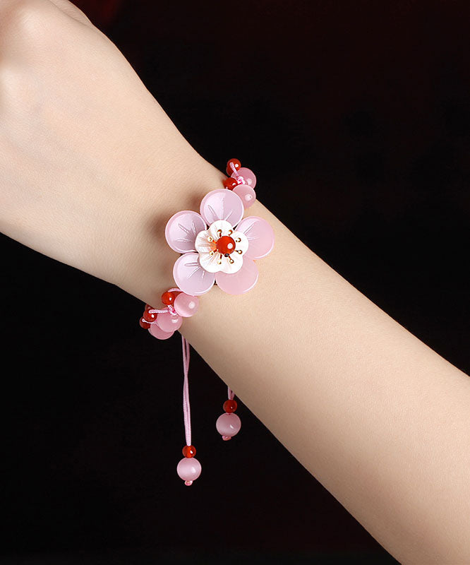 Light Pink Coloured Glaze Shell Flower Cat's Eye Garnet Charm Bracelet