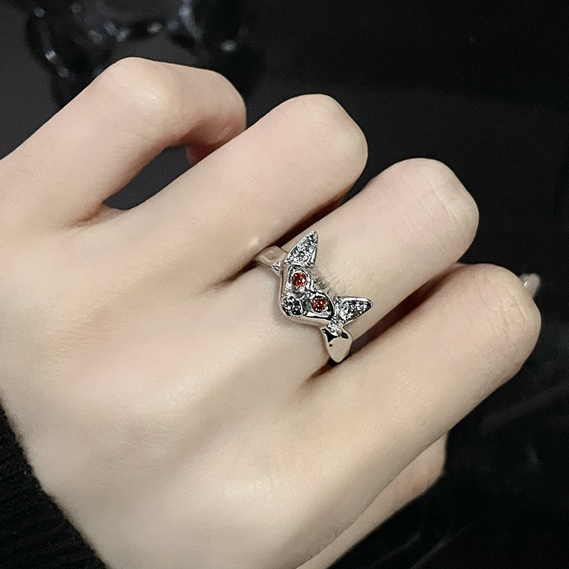 Red Zircon Crystal Fox Rings - Resizable