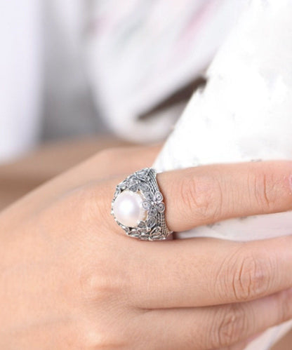 Handmade Silk Sterling Silver Inlaid Pearl Rings
