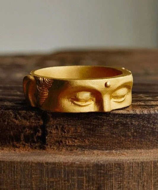 Handmade Retro Buddha Head 14k Gold Ring