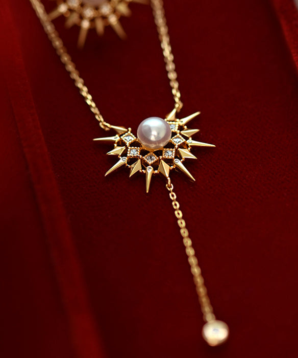 Little Sun Pearl Adjustable Gold Plated Pendant Necklace