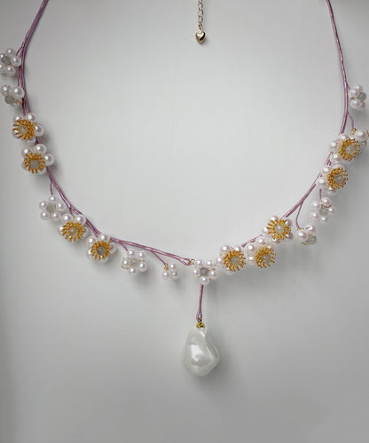Purple Weaving Pearl Tassel Lariat Necklace