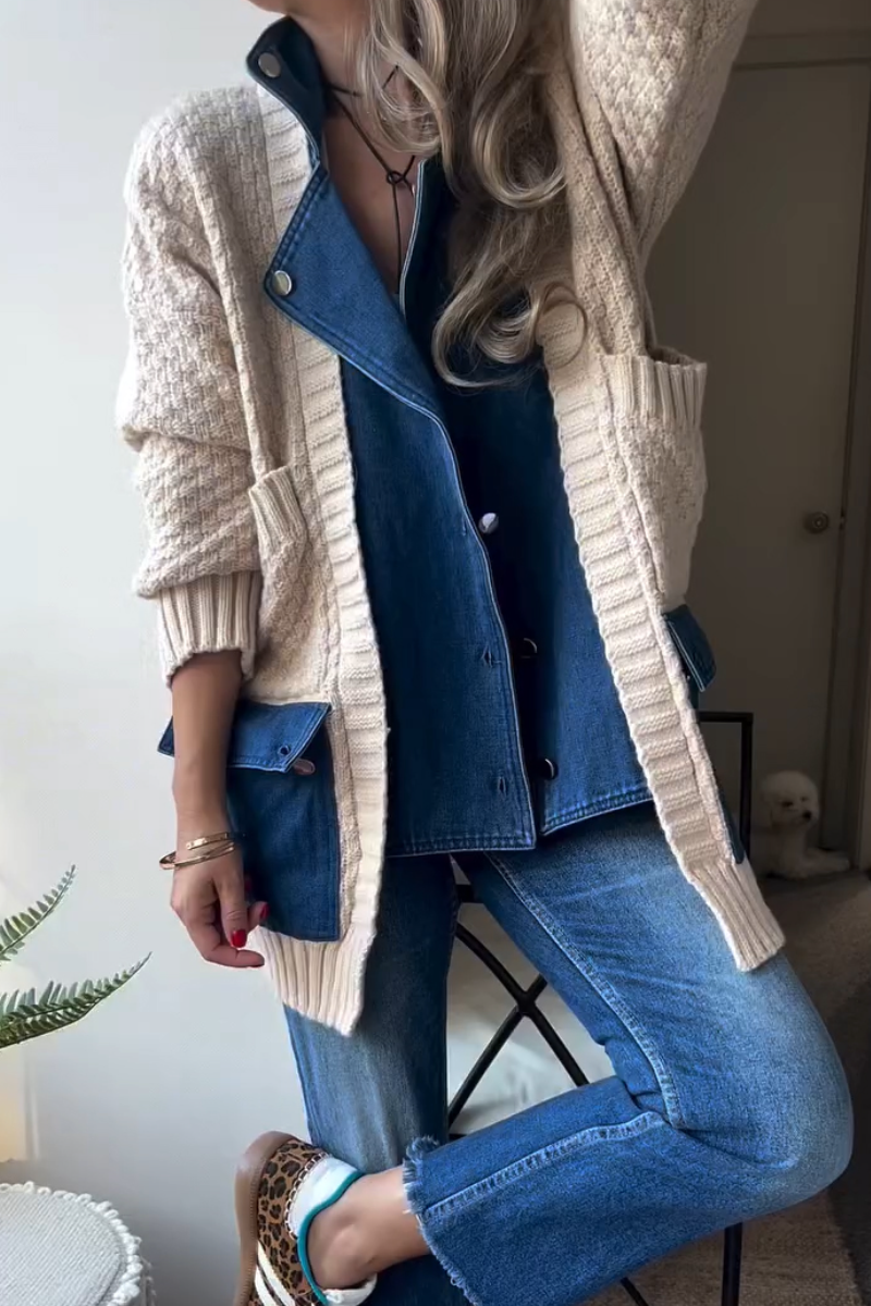 Collar Patchwork Knitted Coat