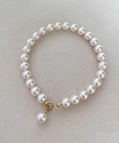 Exquisite 14k Gold Buckle White Pearl Bracelet