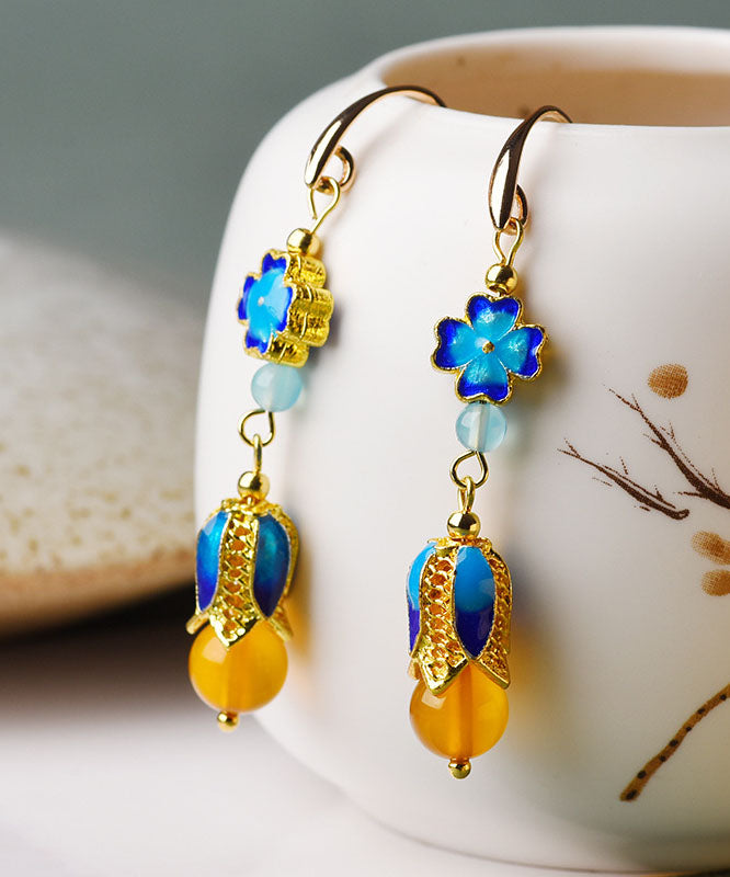 Blue Metal Agate 14k Gold Original Design Drop Earrings