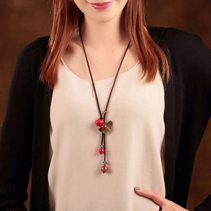 Original Handmade Apricot Leaf Long Necklace