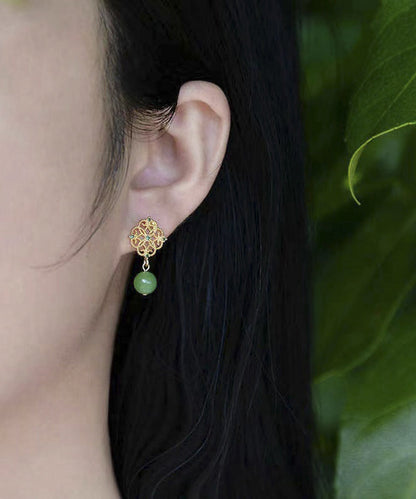Simple Green Hetian Jade Stud Earrings