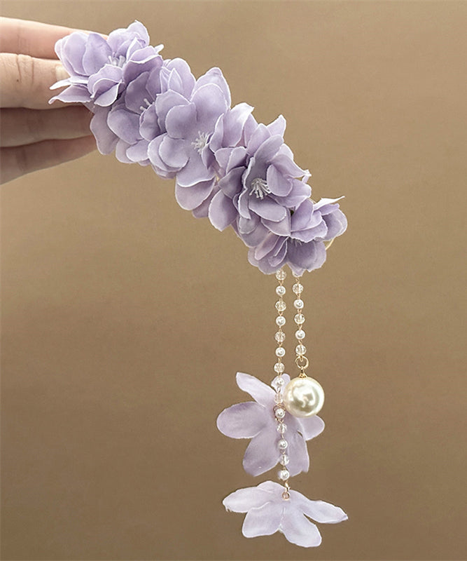 Purple Alloy Pearl Beading Tassel Hairpin