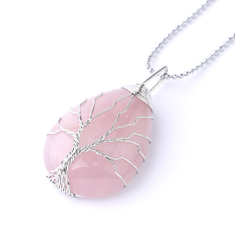 Buddha Stones Natural Quartz Crystal Tree of Life Healing Energy Necklace Pendant