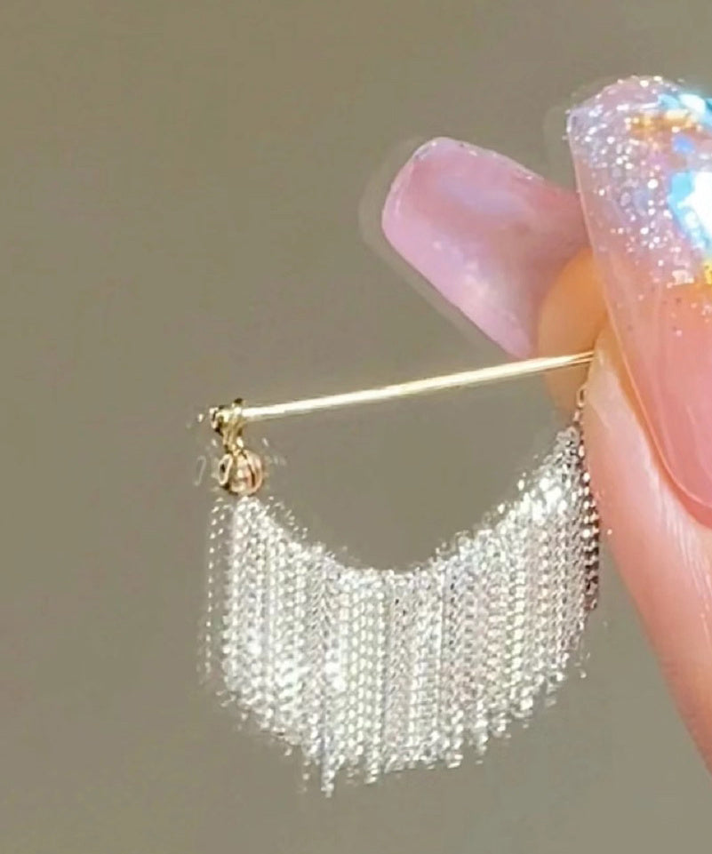 White Copper Overgild Tassel Hoop Earrings
