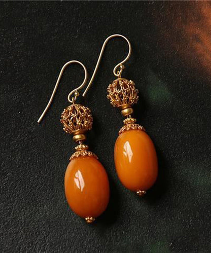 Orange Sterling Silver Ancient Gold Beeswax Drop Earrings