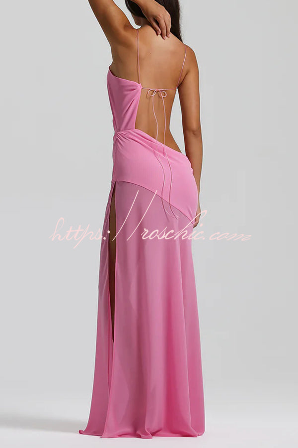 Halter Waist-baring Backless Lace-up High-slit Maxi Dress