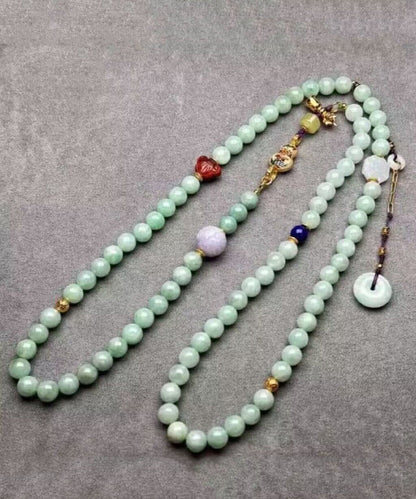 Cyan Jade Turquoise Agate Beading Tassel Sweater Lariat Necklace
