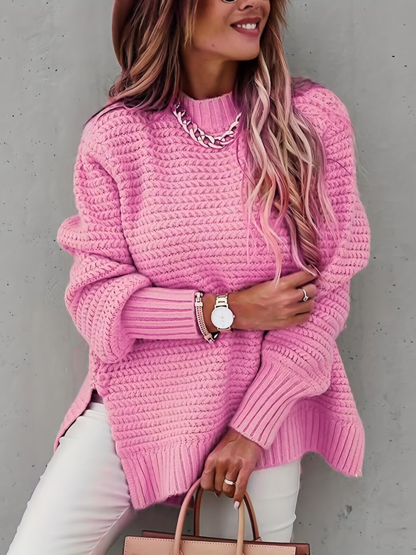 Mock Neck Chunky Knit Sweater Ey8521