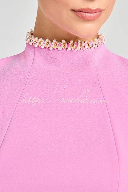 Sweet and Scent Pearl Trim Short Sleeve Pocketed Mini Dress