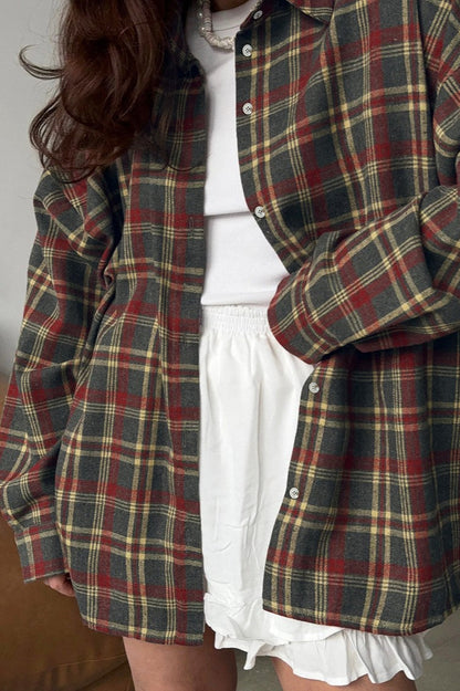 American Style Plaid Mid-length Blouse