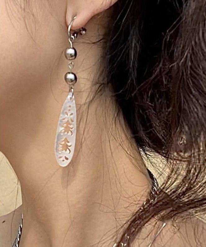Simple Silk Stainless Steel Hollow Out Drop Earrings