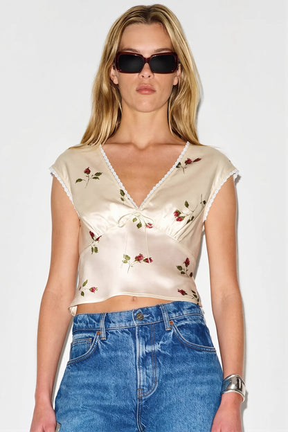 Satin Lace Trim Blouse