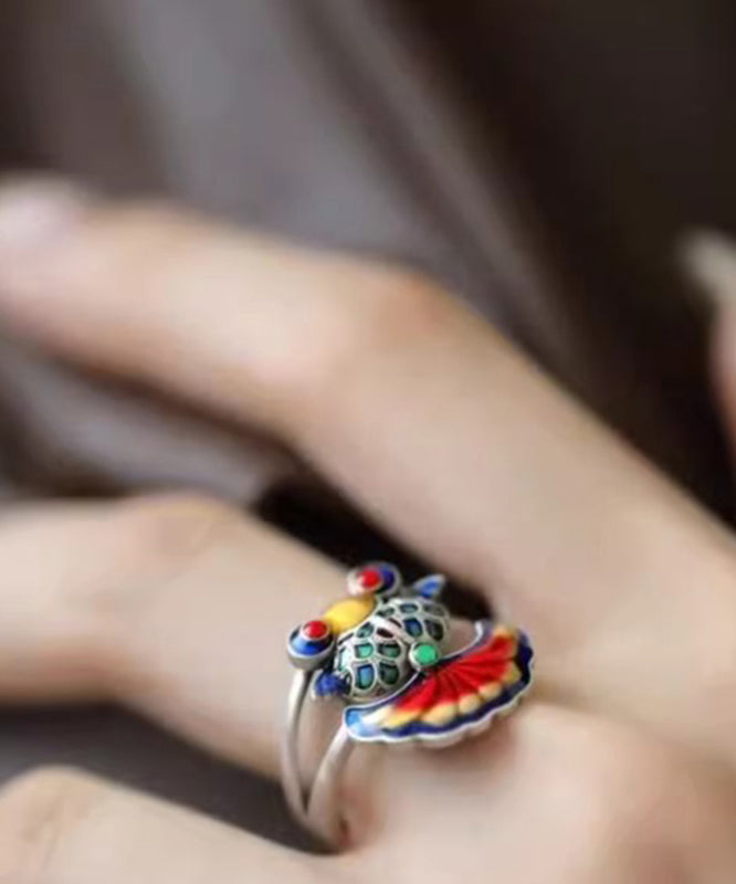 Rainbow Sterling Silver Brocaded Carp Ename Rings