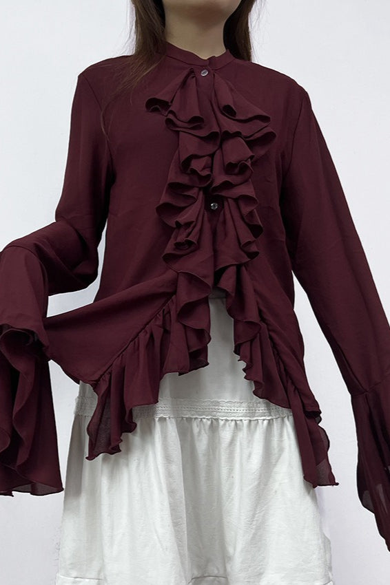 Ruffle Trim Button Blouse
