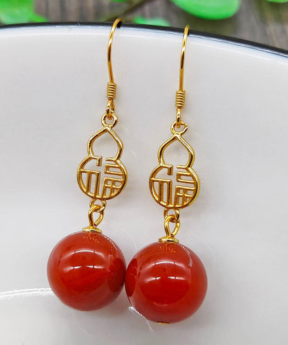 Diy Red Sterling Silver Overgild Agate Drop Earrings