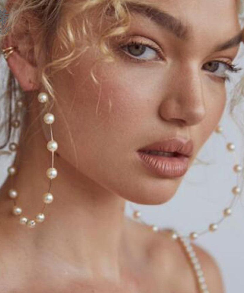 Gold Copper Alloy Pearl Hoop Earrings