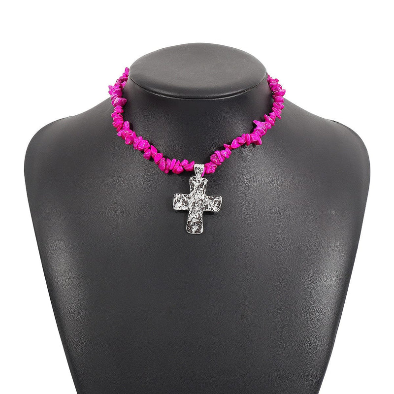 Naturel Stones Cross Necklaces