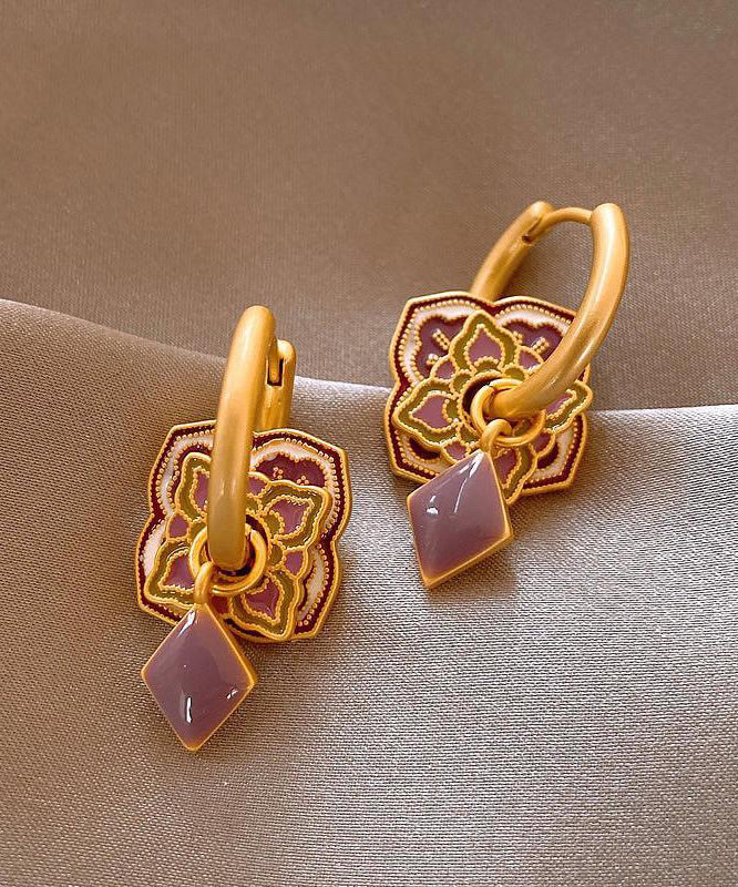 New Purple Copper Alloy Enamel Hoop Earrings