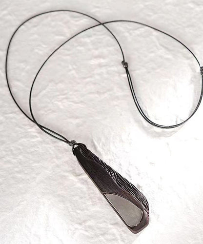 Black Asymmetricar Ebony Sweater Pendant Necklace