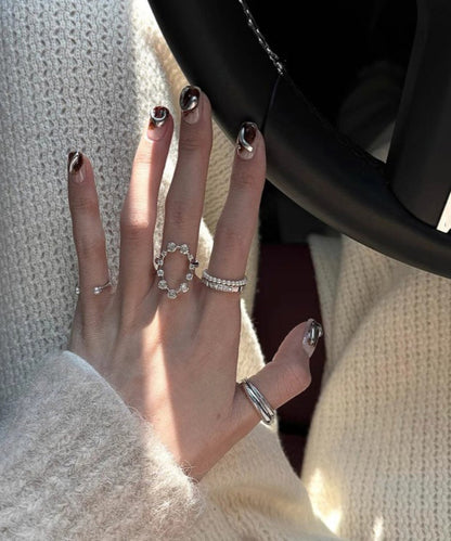 Silk Stainless Steel Zircon Open Rings Three-piece Set