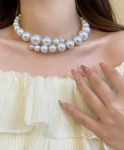 White Alloy Asymmetry Pearl Collar Necklace
