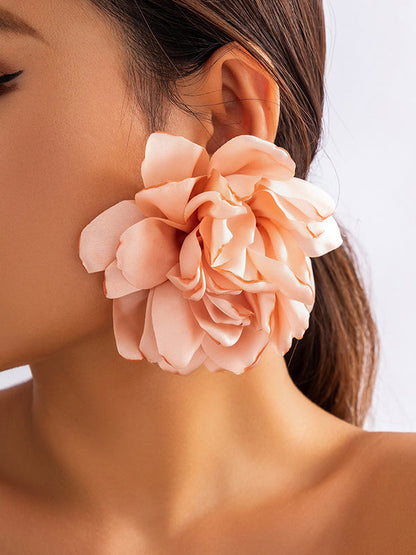 Color Three-dimensional Flower Drop Earrings
