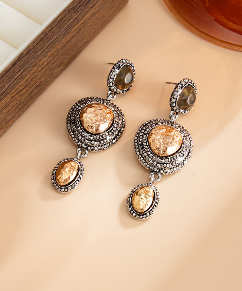 Boutique Colorblock Copper Zircon Gem Stone Tassel Drop Earrings