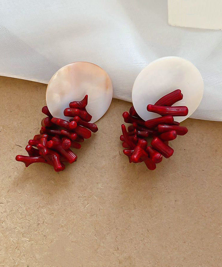 Red Copper Alloy Shell Resin Drop Earrings
