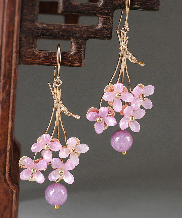 Light Purple Copper Overgild Flower Drop Earrings