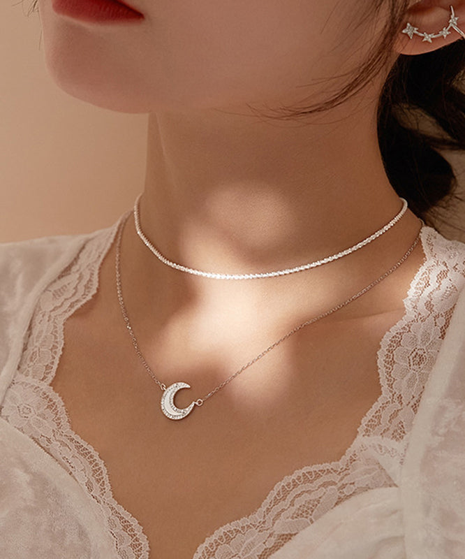 Silk Sterling Silver Inlaid Moon Pendant Necklace
