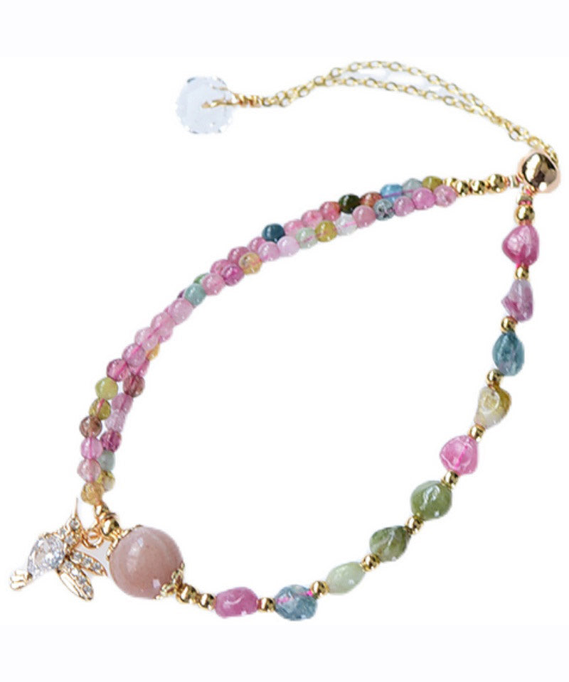 Pink 14k Gold Zircon Jade Crystal Charm Bracelet