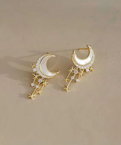 Gold Sterling Silver Overgild Zircon Moon Star Drop Earrings