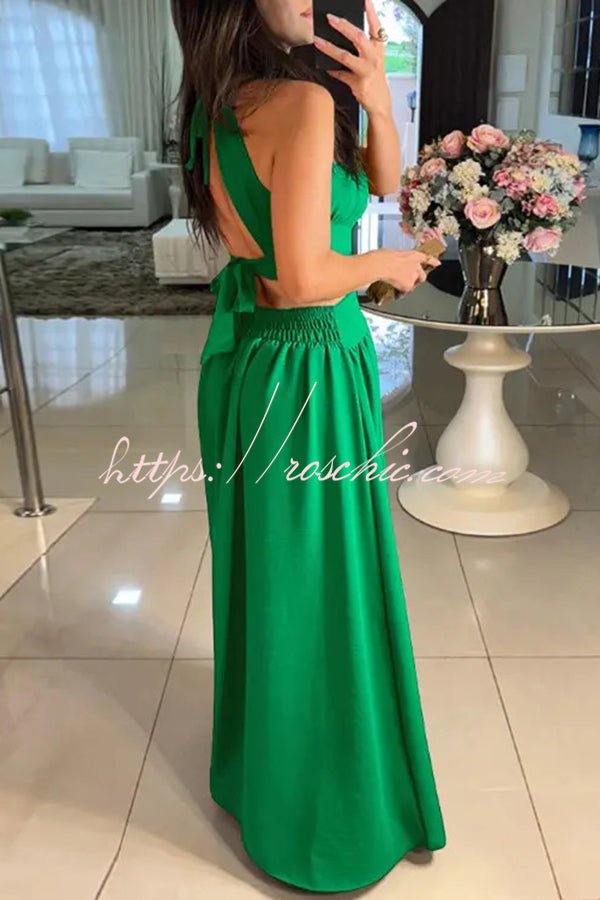 Color Cross Tie Backless Maxi Dress