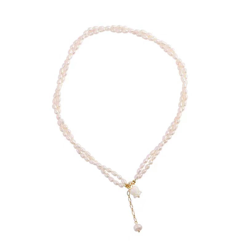 Modern White Alloy Double Layered Pearl Graduated Bead Necklace