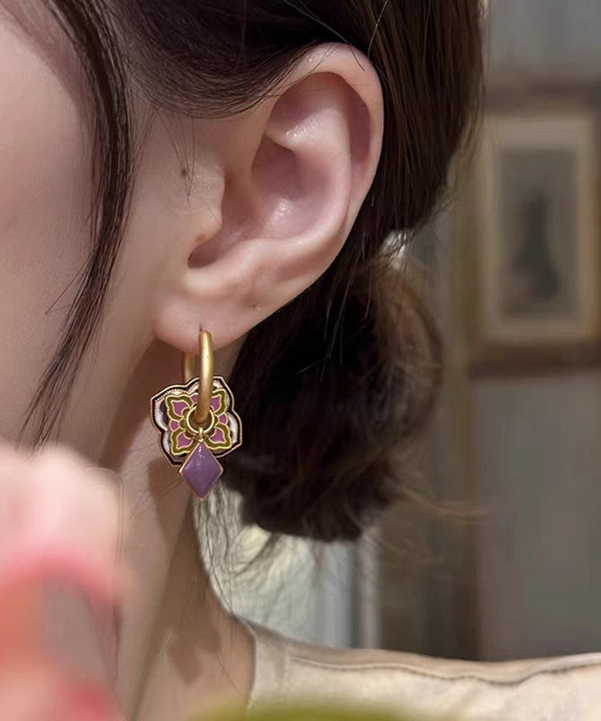 New Purple Copper Alloy Enamel Hoop Earrings