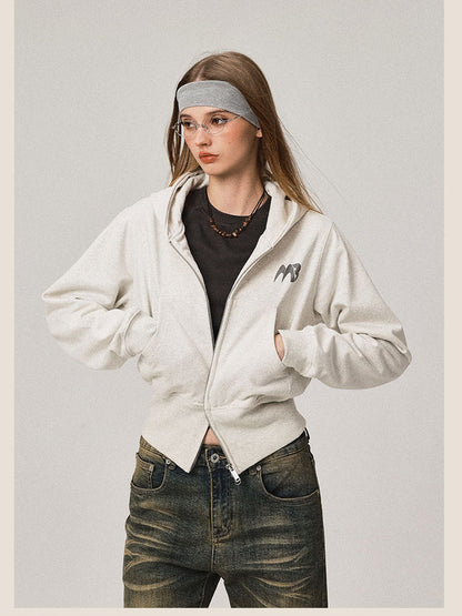 Retro Double Zip Hooded Cardigan