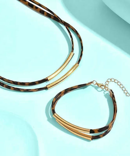Leopard Copper Alloy Double-layer Necklace and Bracelet Two-piece Set