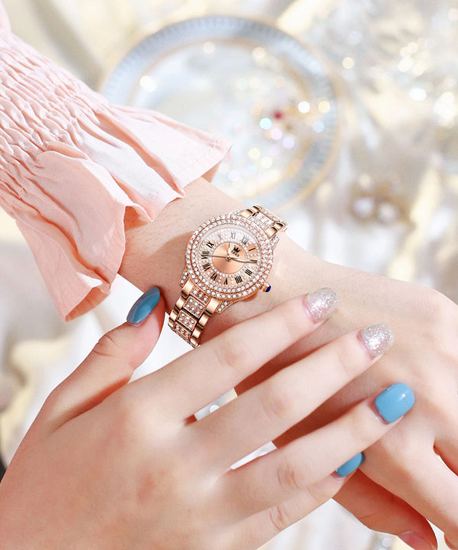 Rose Gold Zircon Stainless Steel Zircon Quartz Movement Watches