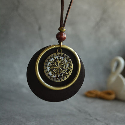 Retro Circle Totem Simple Pendant Long Necklace