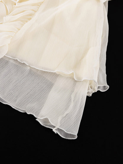 A-line High Waisted Ruffle Trim Color Tied V-neck Mini Dresses